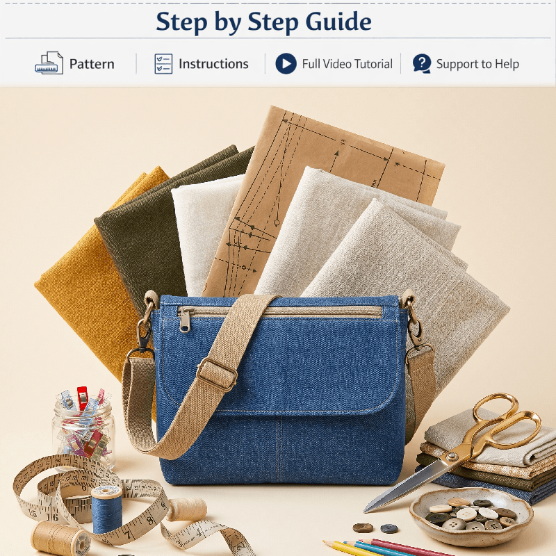 Zip-Front Flap Bag PDF Download Pattern (3 sizes included)