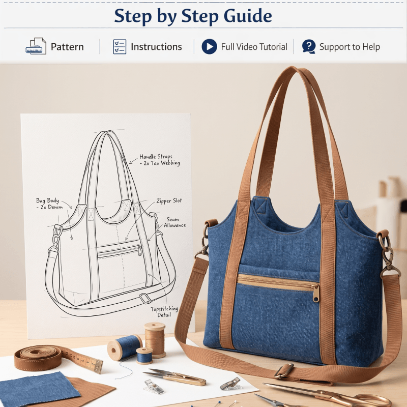 Denim U-Shape Bag PDF Download Pattern (3 sizes included)