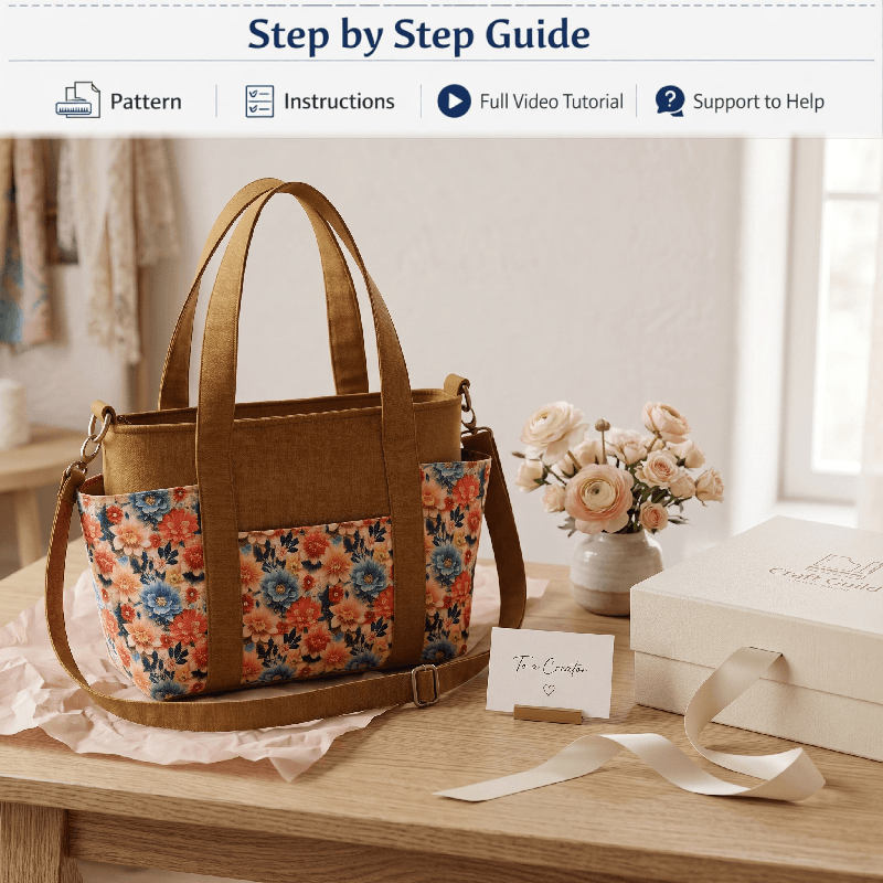 Multi Pocket Tote Bag PDF Download Pattern (3 sizes included)