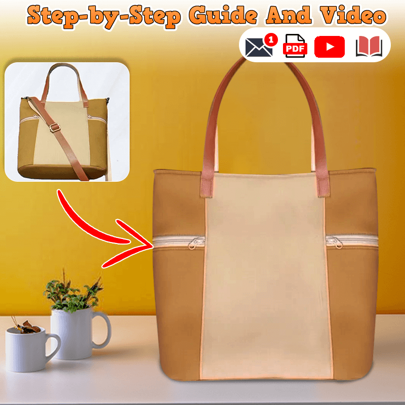Recessed Zip Tote Bag PDF Download Pattern (3 sizes included)