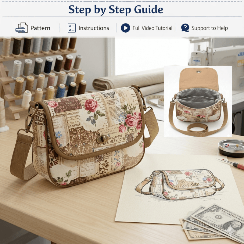 Flap Over Shoulder Bag PDF Download Pattern (3 sizes included)