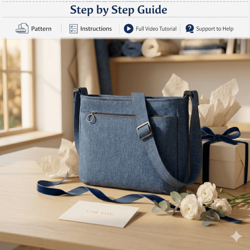 Denim Multi-Compartment Crossbody Bag PDF Download Pattern (3 sizes included)
