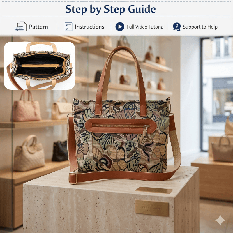 Zipper Divided Tote Bag PDF Download Pattern (3 sizes included)