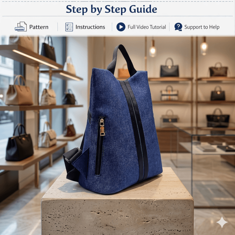 Denim Anti-Theft Backpack PDF Download Pattern (3 sizes included)