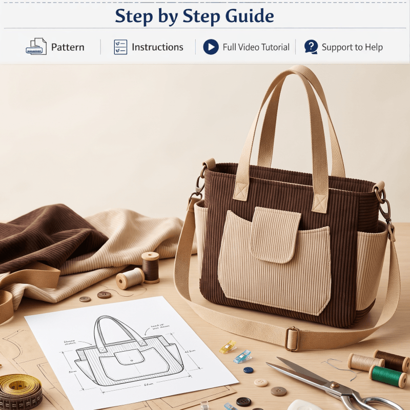 Flap-Pocket Structured Tote PDF Download Pattern (3 sizes included)