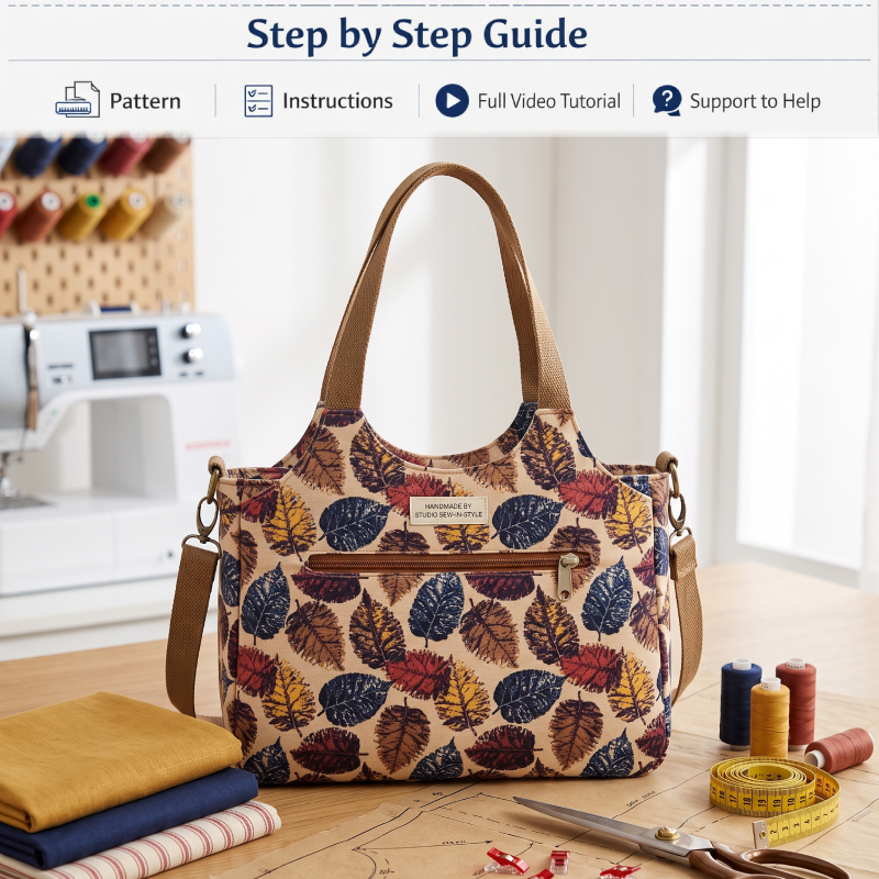 Three-Compartment Zippered Bag PDF Download Pattern (3 sizes included)