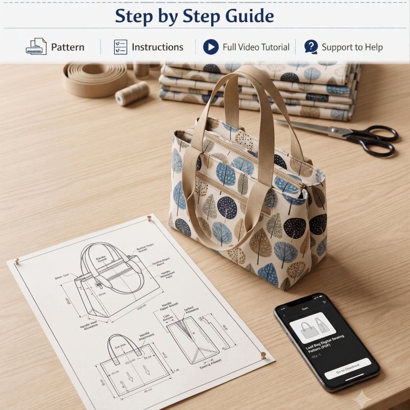 Two-Compartment Handbag PDF Download Pattern (3 sizes included)