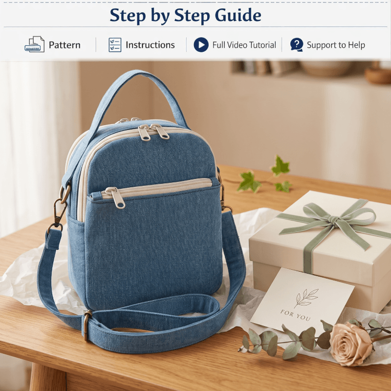 Denim Mini Dual-Zip Bag PDF Download Pattern (3 sizes included)