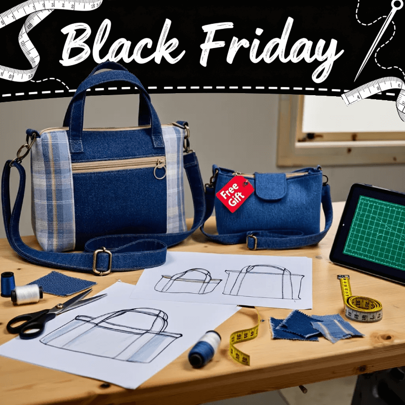 Denim Divided Crossbody Pattern + FREE Front Pocket Handbag (3 Sizes Each)
