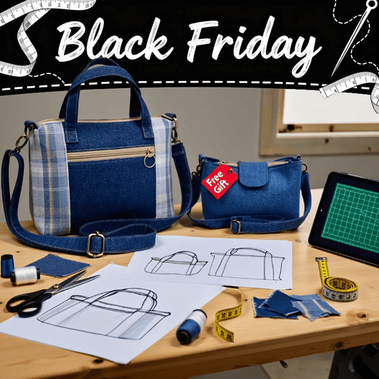 Denim Divided Crossbody Pattern + FREE Front Pocket Handbag (3 Sizes Each)