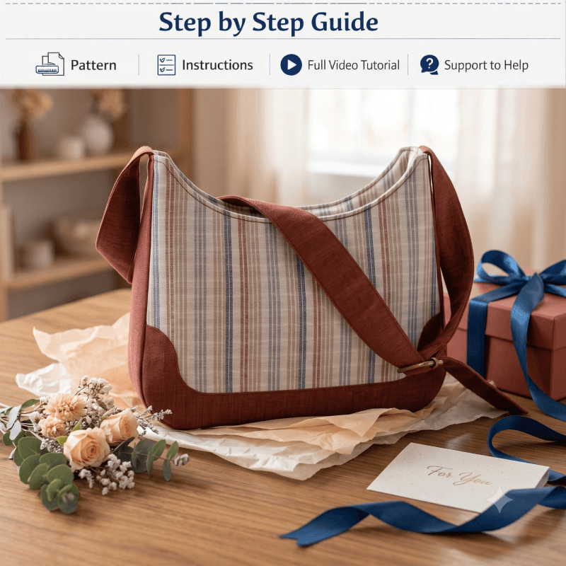 Recessed Zipper Shoulder Bag PDF Download Pattern (3 sizes included)