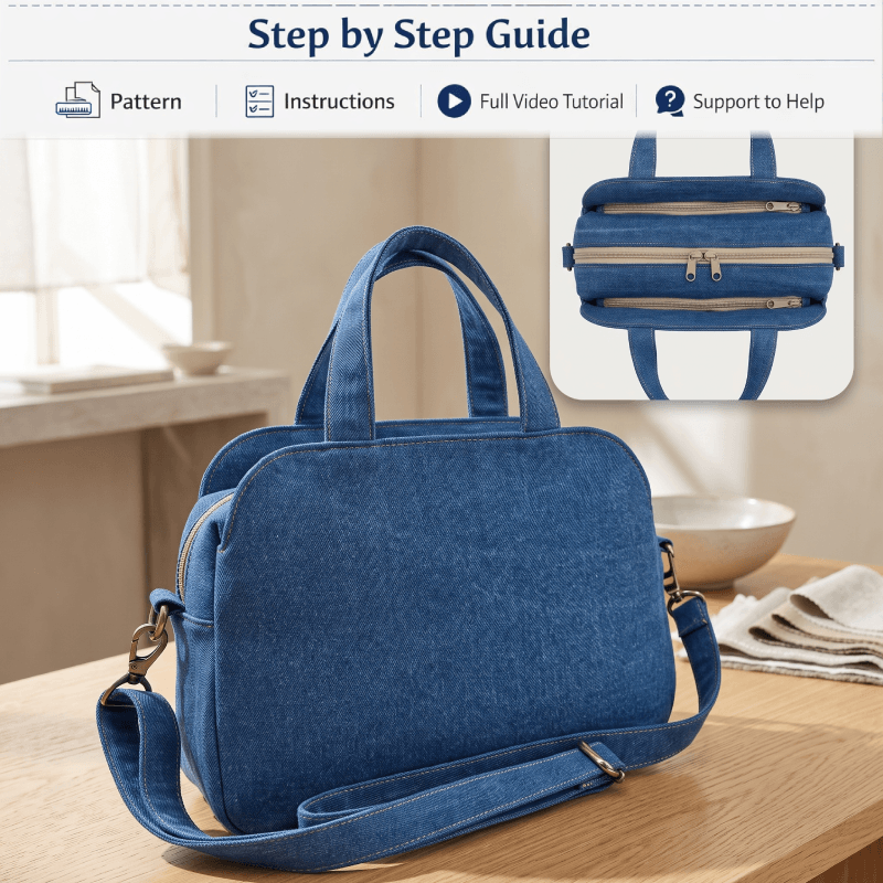 Modern Triple Compartment Bag PDF Download Pattern (3 sizes included)