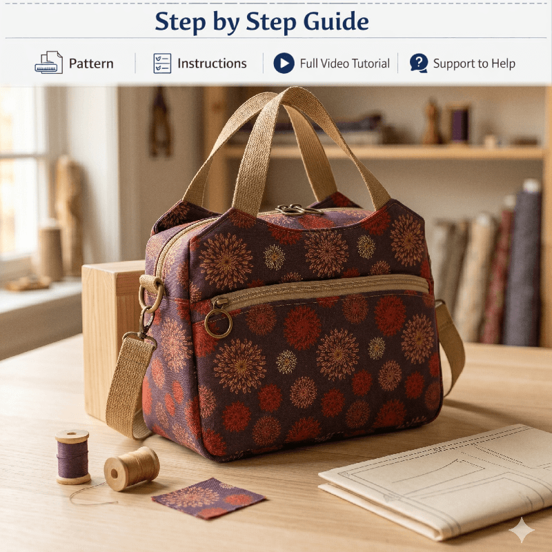 Three-Compartment Handbag PDF Download Pattern (3 sizes included)
