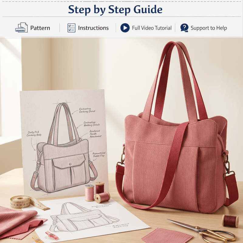Multi-Pocket Zipper Tote Bag PDF Download Pattern (3 sizes included)