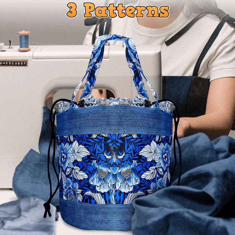 Denim Drawstring Bucket Bag PDF Download Pattern (3 sizes included)