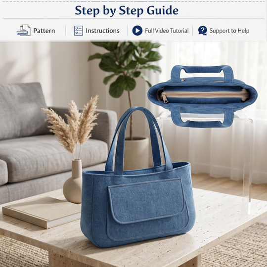 Denim Pocket Tote Bag PDF Download Pattern (3 sizes included)