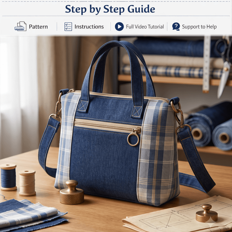 Denim Front Pocket Hand Bag PDF Download Pattern (3 sizes included)