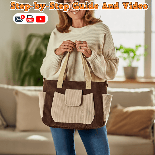 Flap-Pocket Structured Tote PDF Download Pattern (3 sizes included)