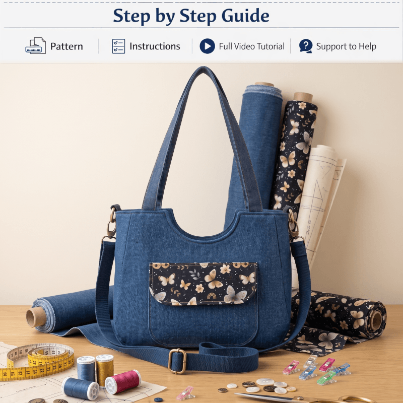 Denim Pocket U-Bag PDF Download Pattern (3 sizes included)