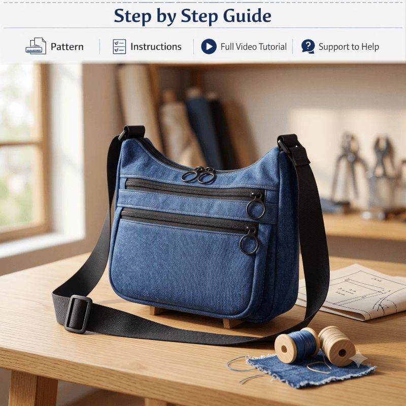 Denim Multi-Pocket Crossbody Bag PDF Download Pattern (3 sizes included)