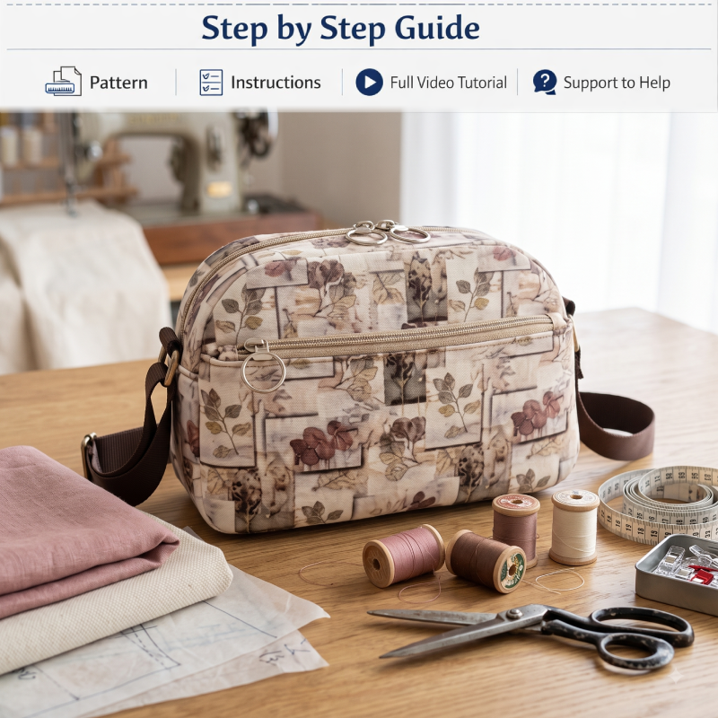 Double-Zipper Pocket Crossbody Bag PDF Download Pattern  (3 sizes included)
