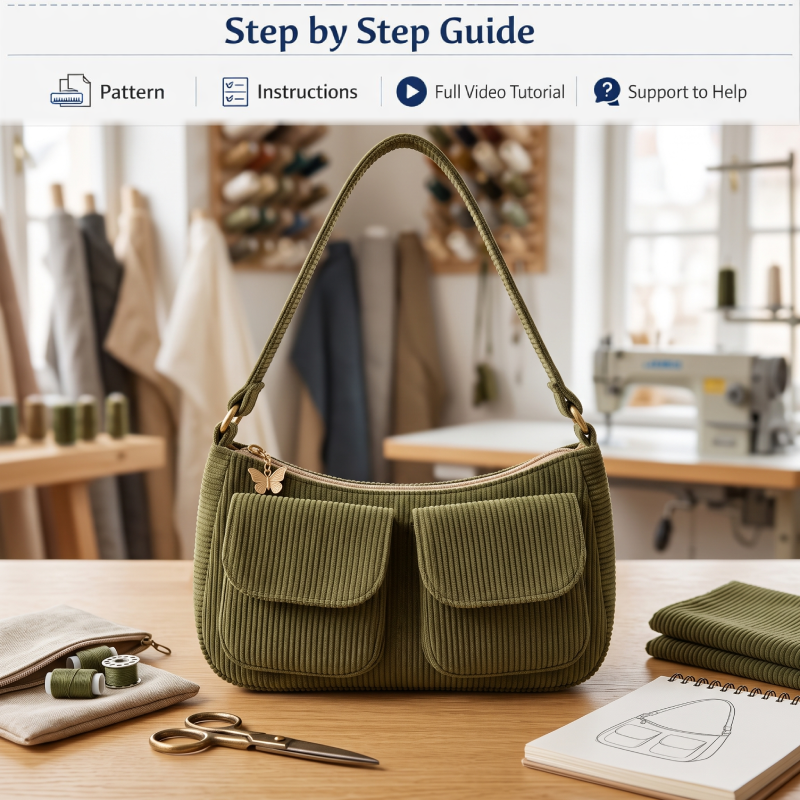 Double Flap Pocket Shoulder Bag PDF Download Pattern (3 sizes included)