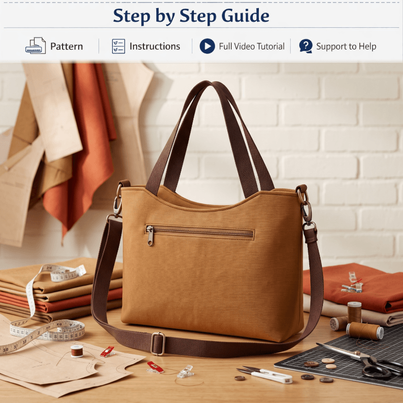 Classic Zip Shoulder Bag PDF Download Pattern (3 sizes included)