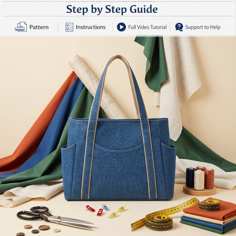 Denim Daily Hand Bag PDF Download Pattern (3 sizes included)