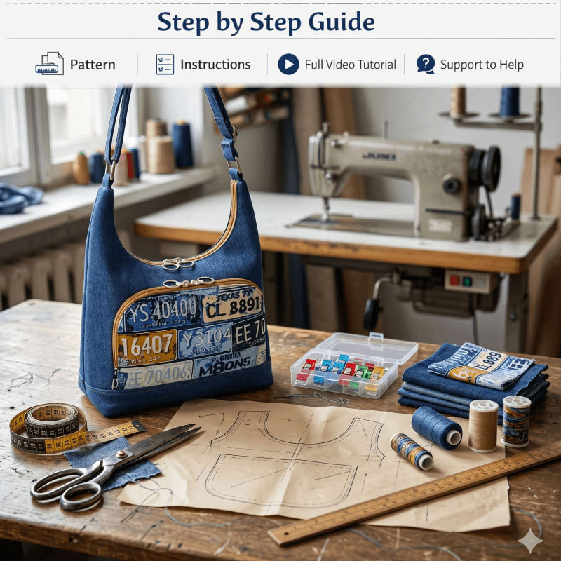 Denim Shoulder Bag PDF Download Pattern (3 sizes included)