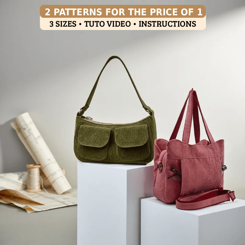Multi-Pocket Zipper Tote Pattern + FREE Shoulder Bag (3 Sizes Each)