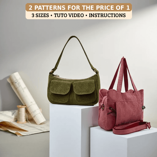 Multi-Pocket Zipper Tote Pattern + FREE Shoulder Bag (3 Sizes Each)