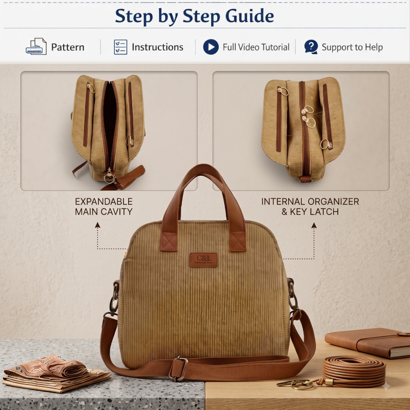 Multi-Compartment Handbag PDF Download Pattern (3 sizes included)