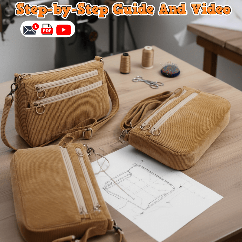 3-Zip Crossbody Bag PDF Download Pattern (3 sizes included)