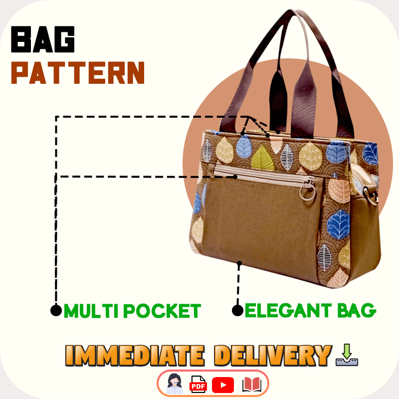 Multi Pockets Tote Bag PDF Download Pattern (3 sizes included)