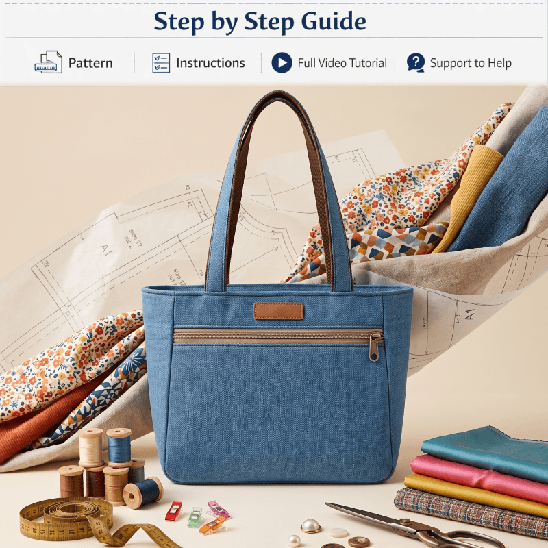 Denim Zip Handbag PDF Download Pattern (3 sizes included)
