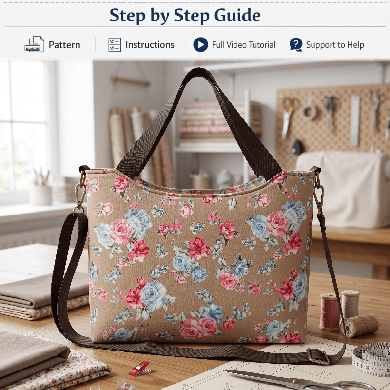 Recessed Zipper Tote Bag PDF Download Pattern (3 sizes included)