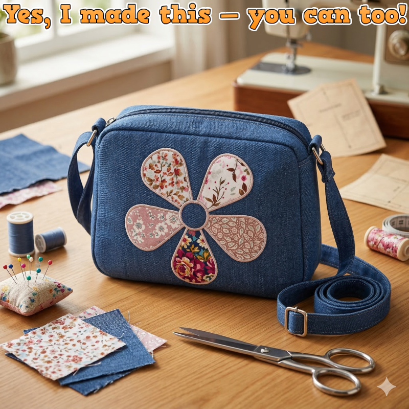 Flower Denim Crossbody Bag PDF Download Pattern (3 sizes included)