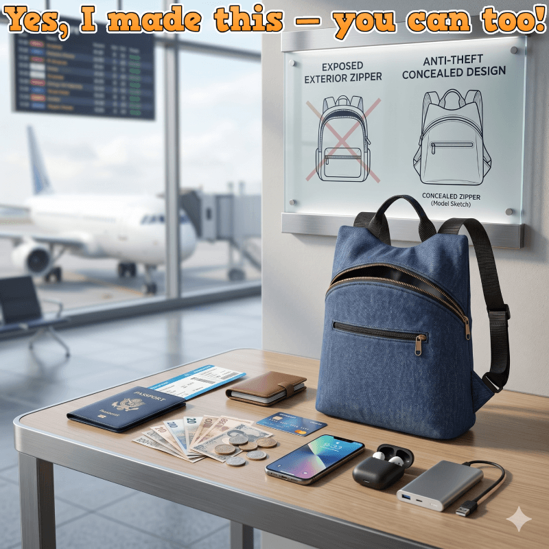 Denim Anti-Theft Backpack PDF Download Pattern (3 sizes included)