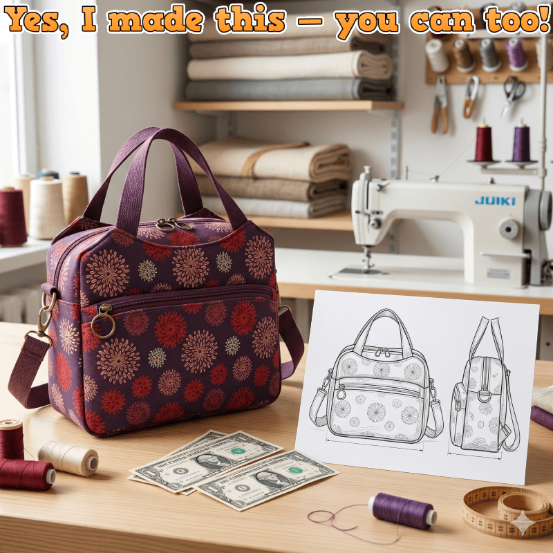 Three-Compartment Handbag PDF Download Pattern (3 sizes included)