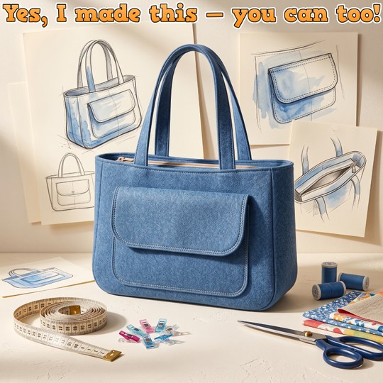 Denim Pocket Tote Bag PDF Download Pattern (3 sizes included)