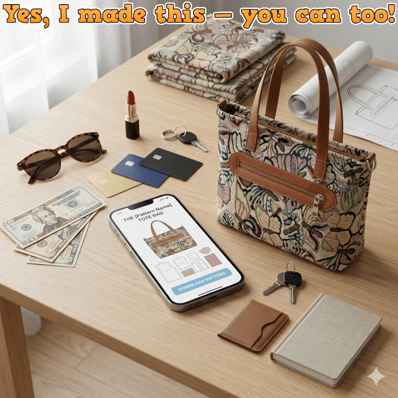 Zipper Divided Tote Bag PDF Download Pattern (3 sizes included)