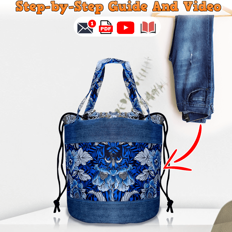 Denim Drawstring Bucket Bag PDF Download Pattern (3 sizes included)