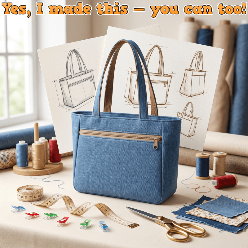 Denim Zip Handbag PDF Download Pattern (3 sizes included)