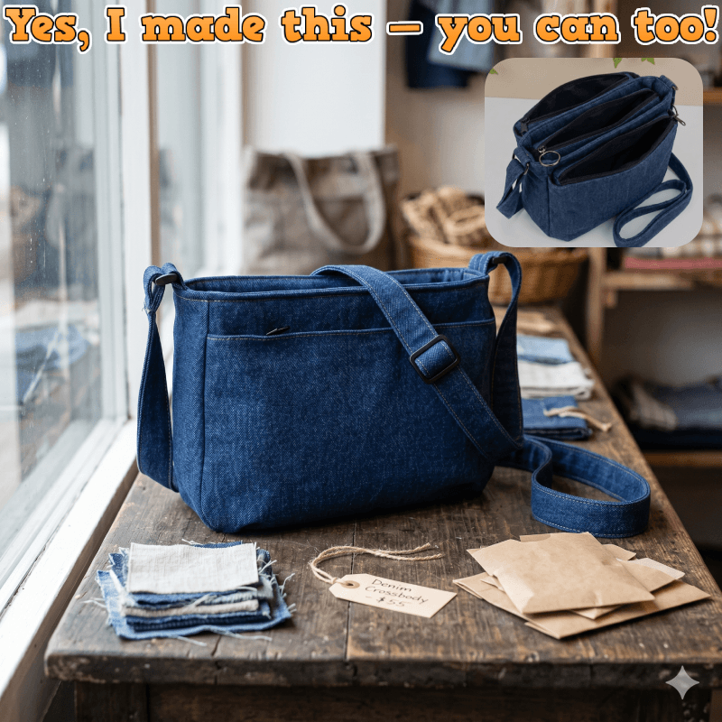 Denim Multi-Compartment Crossbody Bag PDF Download Pattern (3 sizes included)