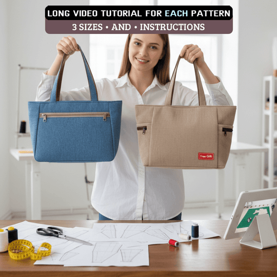 Denim Zip Handbag PDF Pattern + Bonus Two-Sided Zip Handbag (3 Sizes Each)