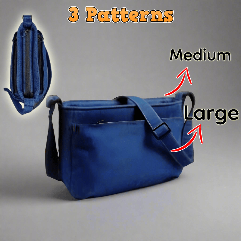 Denim Multi-Compartment Crossbody Bag PDF Download Pattern (3 sizes included)