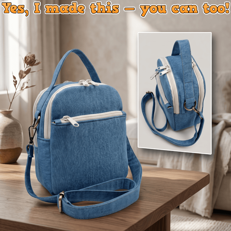 Denim Mini Dual-Zip Bag PDF Download Pattern (3 sizes included)