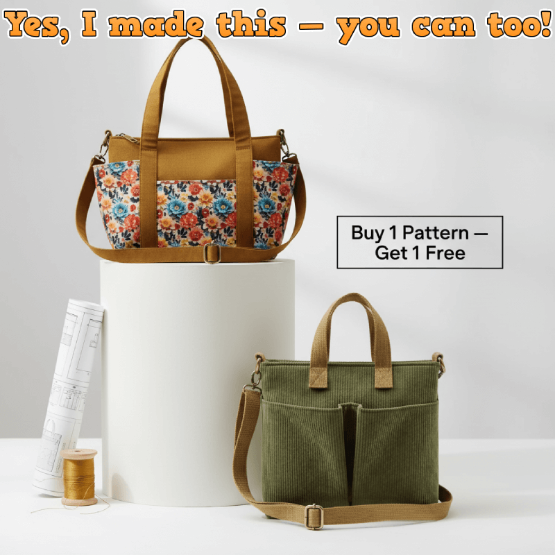 Multi-Pocket Tote Bag Pattern + FREE Zipper Purse (3 Sizes Each)