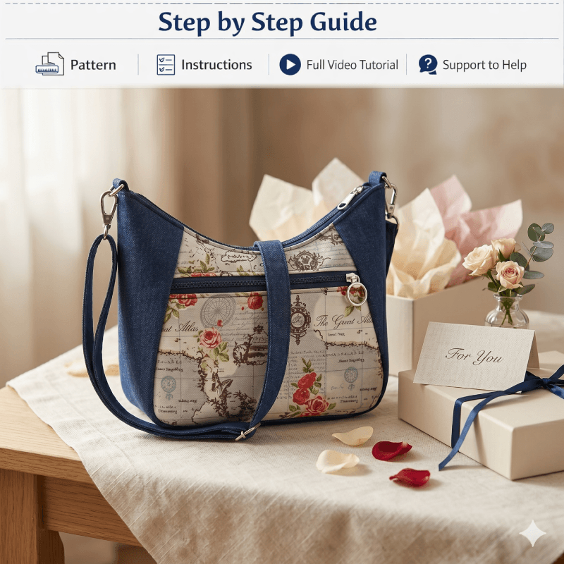 Denim Zipper Shoulder Bag PDF Download Pattern (3 sizes included)