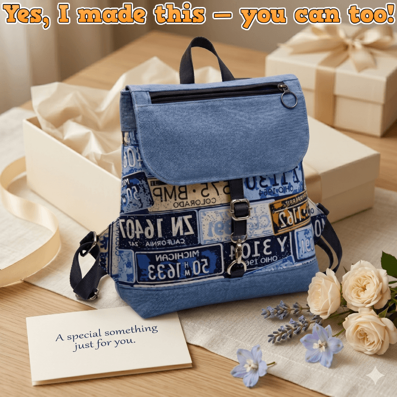 Denim Multi-Pocket Zip Backpack PDF Download Pattern (3 sizes included)